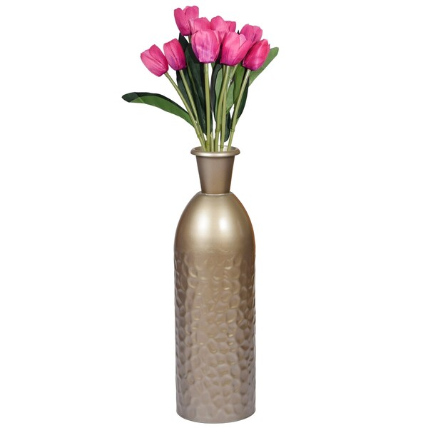 Uniquewise Modern Decorative Iron Hammered Tabletop Centerpiece Flower Vase, Champagne 15.5 Inch QI004129.L - main